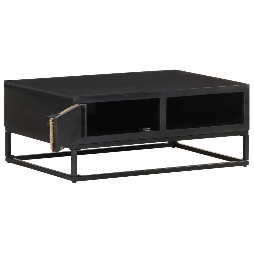 Konferenční Stolek 90 X 60 X 35 Cm Masivní Mangovníkové Dřevo Černá S Vysokým Leskem