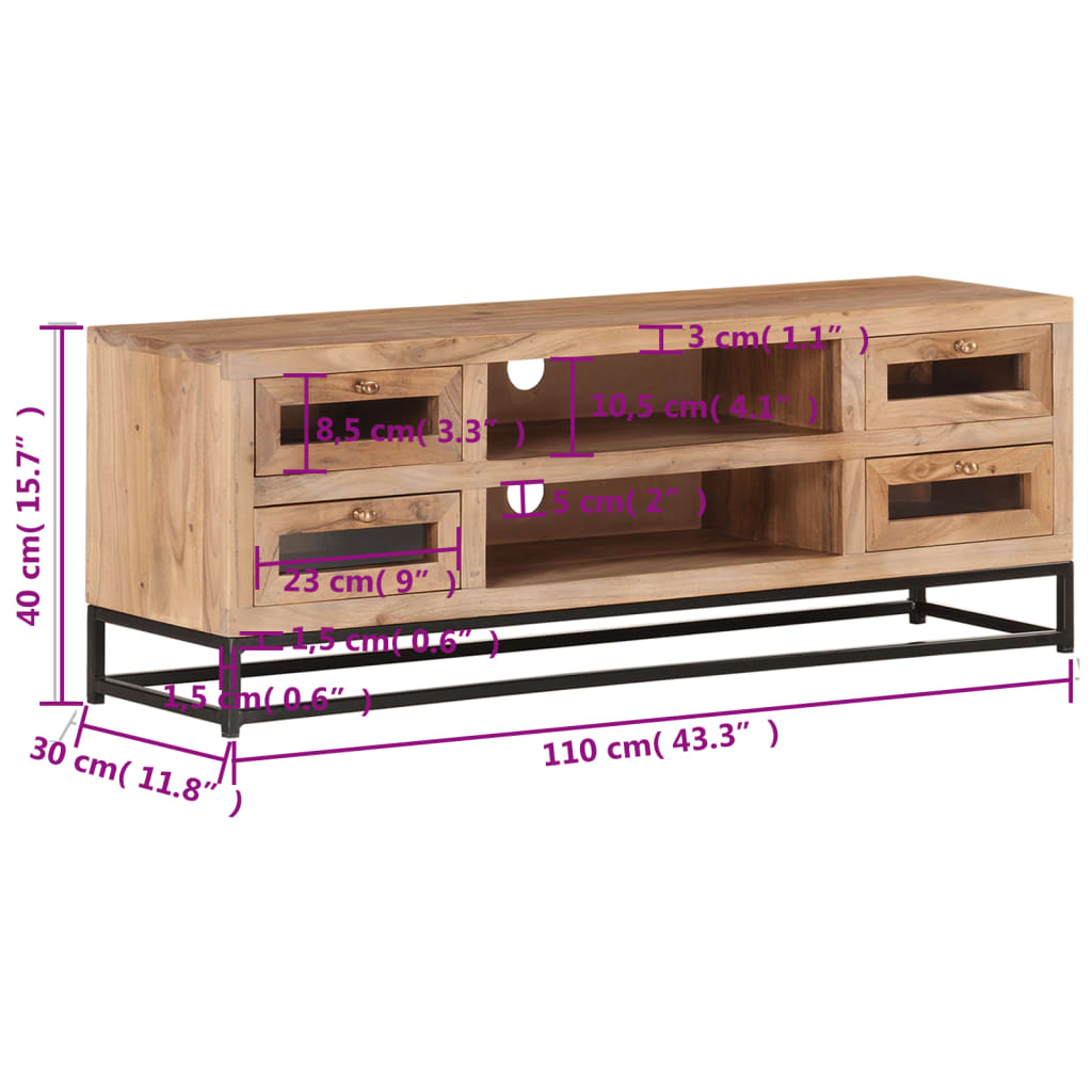 Tv Stolek 110 X 30 X 40 Cm Masivní Akáciové Dřevo