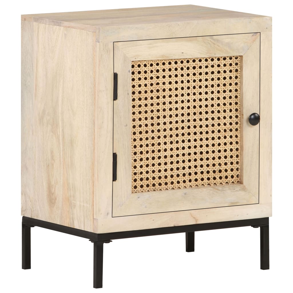 Noční Stolek 40 X 30 X 50 Cm Masivní Mangovník A Přírodní Rákos