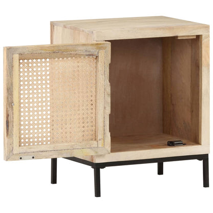 Noční Stolek 40 X 30 X 50 Cm Masivní Mangovník A Přírodní Rákos
