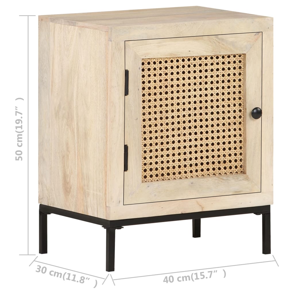 Noční Stolek 40 X 30 X 50 Cm Masivní Mangovník A Přírodní Rákos