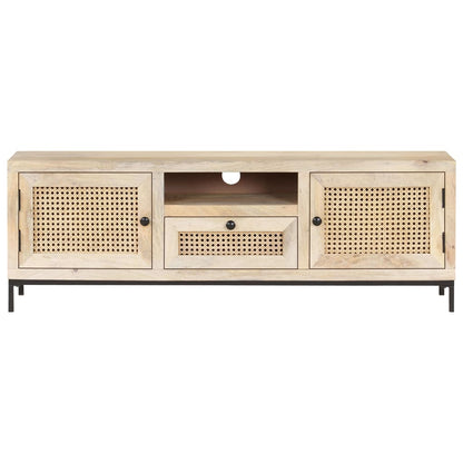 Tv Stolek 120 X 30 X 40 Cm Masivní Mangovník A Přírodní Rákos Bílo-Modrá