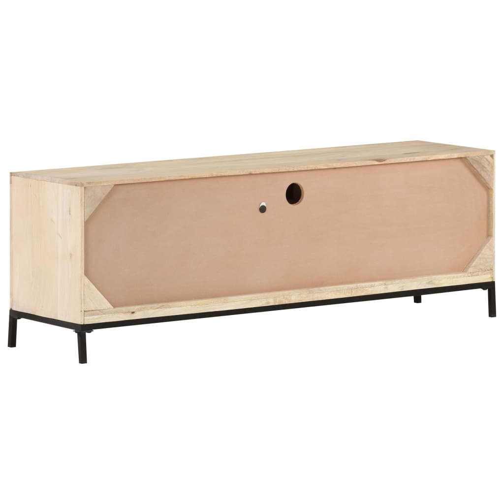 Tv Stolek 120 X 30 X 40 Cm Masivní Mangovník A Přírodní Rákos Bílo-Modrá