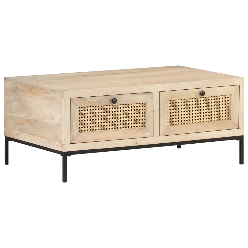 Konferenční Stolek 90X50X37 Cm Masivní Mangovník Přírodní Rákos
