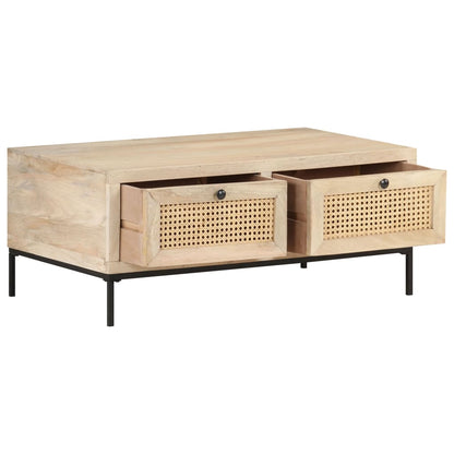 Konferenční Stolek 90X50X37 Cm Masivní Mangovník Přírodní Rákos