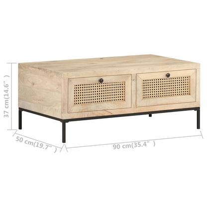 Konferenční Stolek 90X50X37 Cm Masivní Mangovník Přírodní Rákos