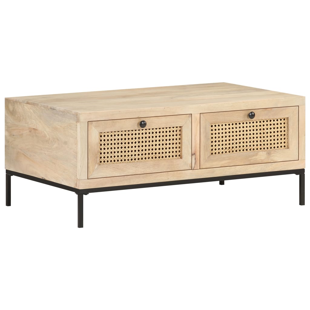 Konferenční Stolek 90X50X37 Cm Masivní Mangovník Přírodní Rákos