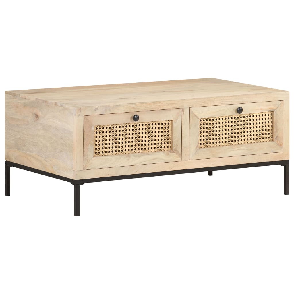 Konferenční Stolek 90X50X37 Cm Masivní Mangovník Přírodní Rákos