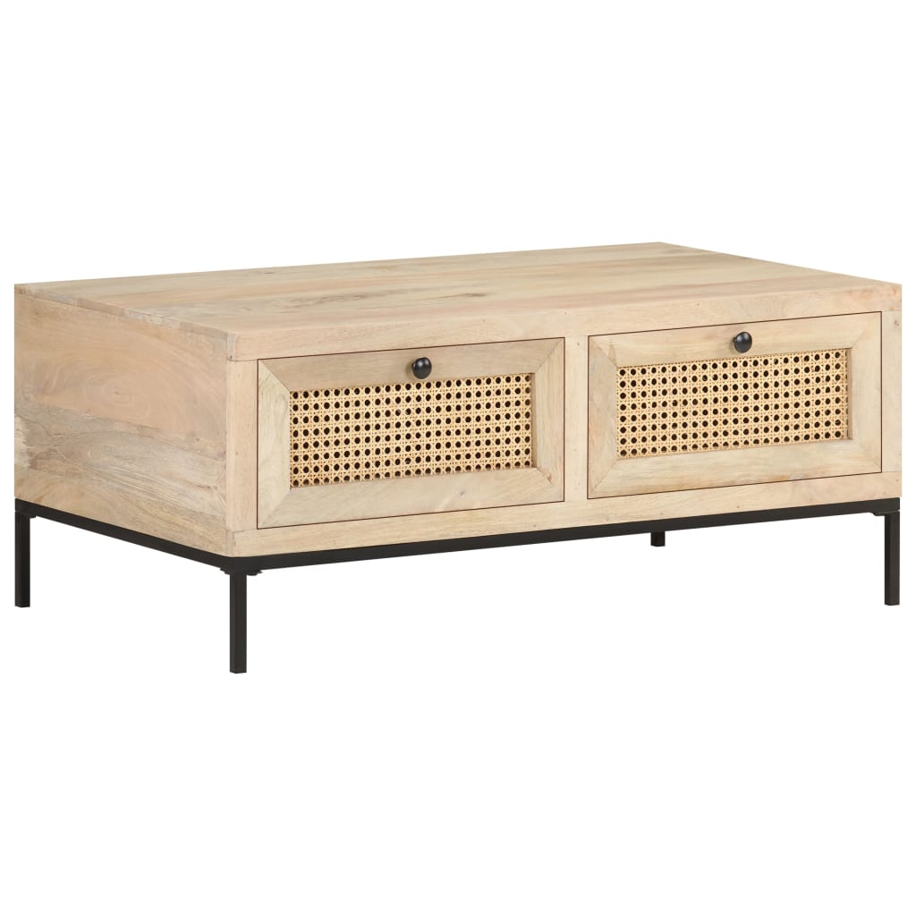 Konferenční Stolek 90X50X37 Cm Masivní Mangovník Přírodní Rákos