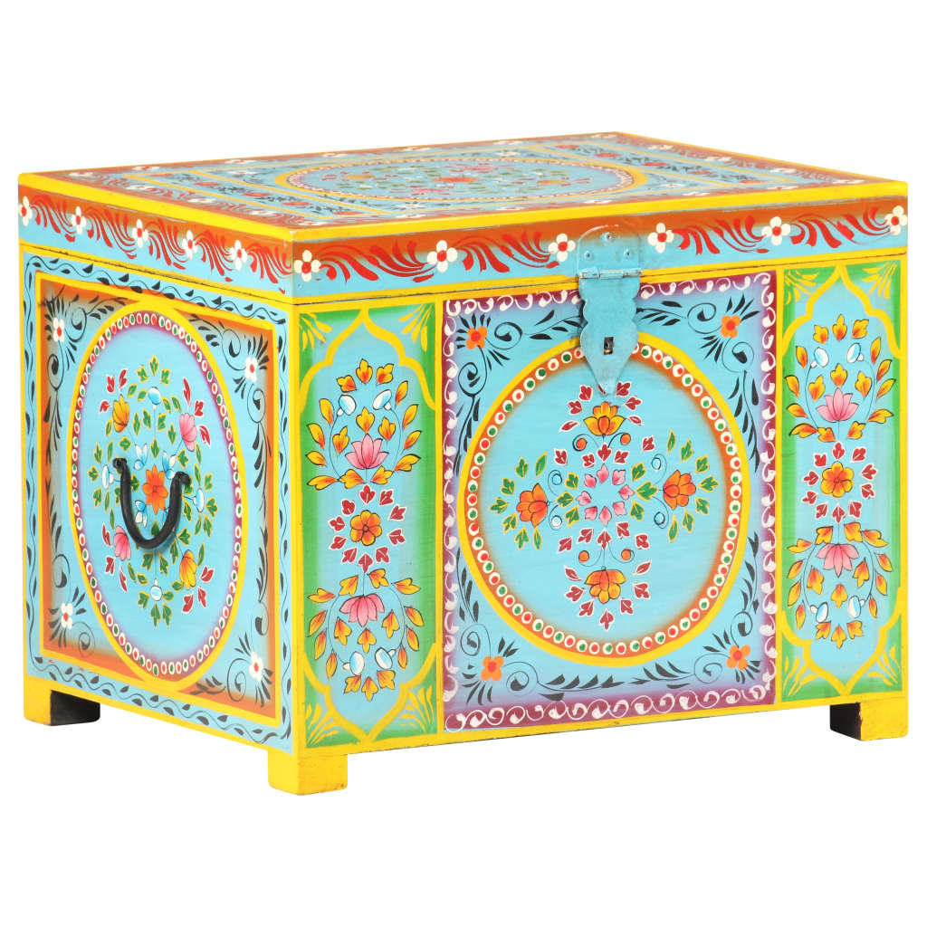 Ručně Malovaný Úložný Box 50 X 40 X 40 Cm Masivní Mangovník