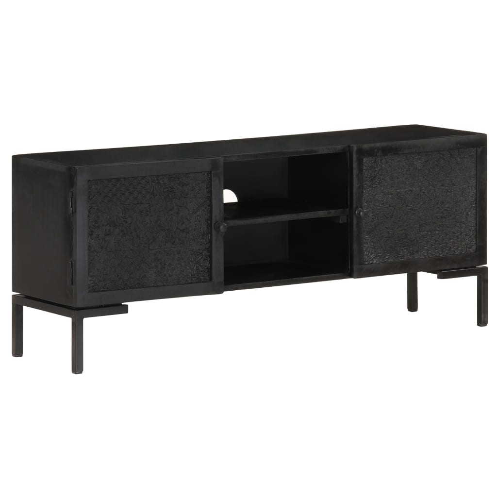 Tv Stolek Černý 115 X 30 X 46 Cm Masivní Mangovníkové Dřevo Vícebarevný