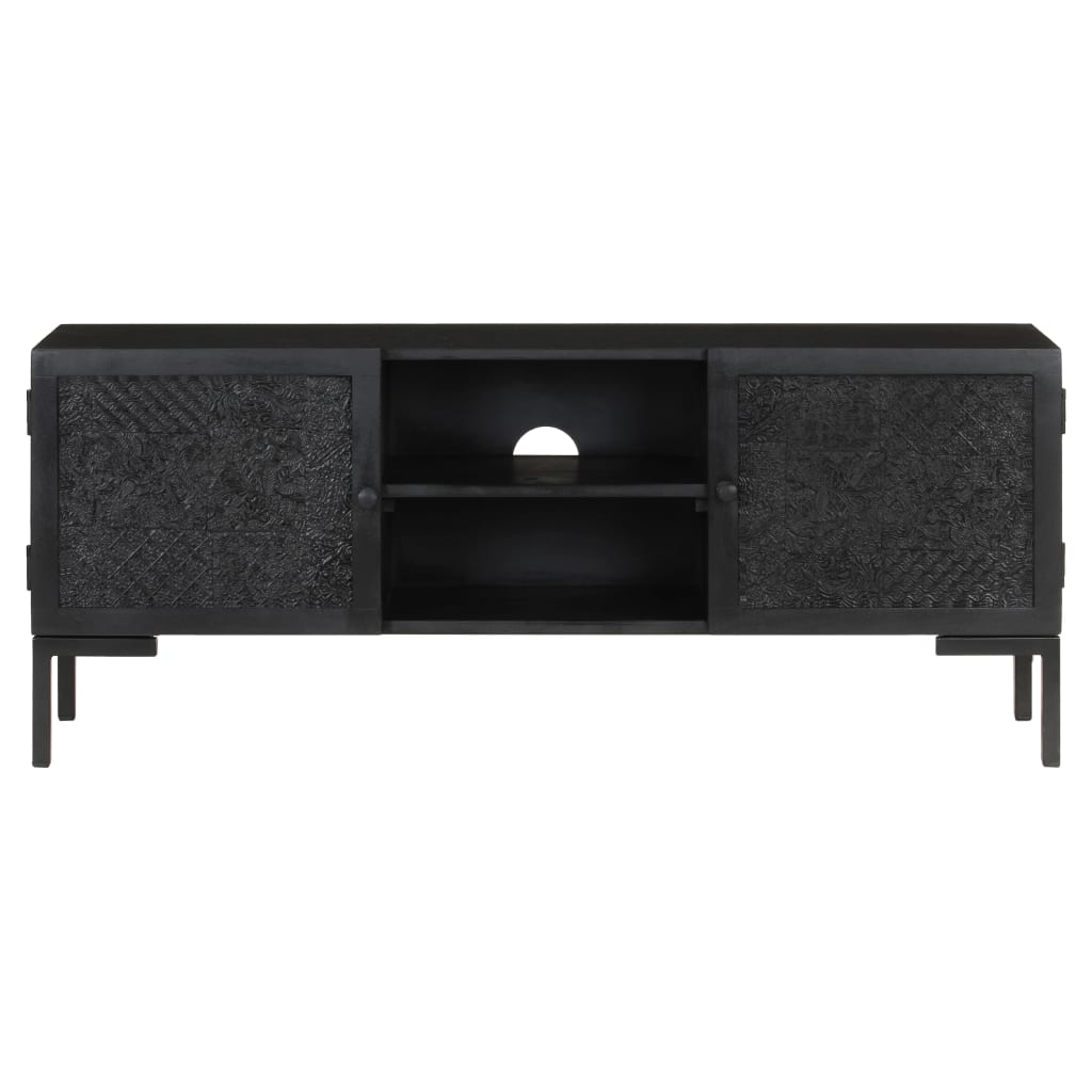 Tv Stolek Černý 115 X 30 X 46 Cm Masivní Mangovníkové Dřevo Vícebarevný