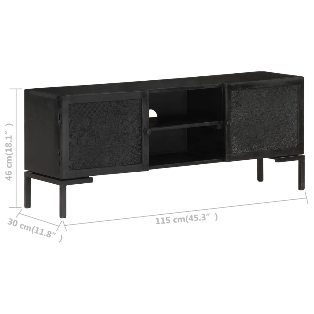 Tv Stolek Černý 115 X 30 X 46 Cm Masivní Mangovníkové Dřevo Vícebarevný