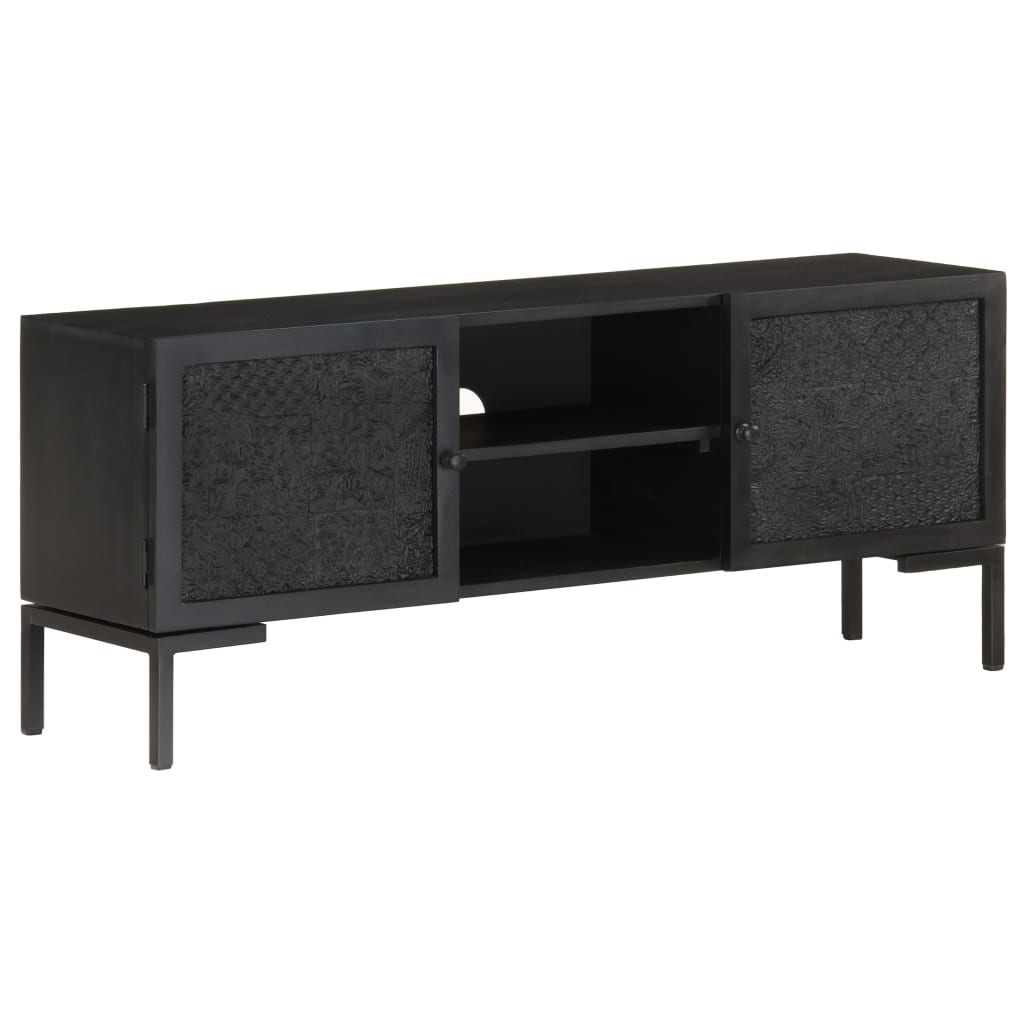 Tv Stolek Černý 115 X 30 X 46 Cm Masivní Mangovníkové Dřevo Vícebarevný