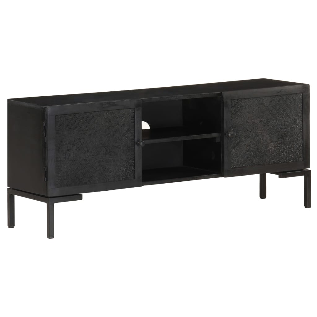 Tv Stolek Černý 115 X 30 X 46 Cm Masivní Mangovníkové Dřevo Vícebarevný
