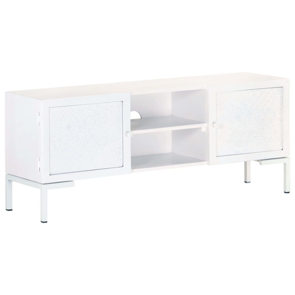Tv Stolek Bílý 115 X 30 X 46 Cm Masivní Mangovníkové Dřevo