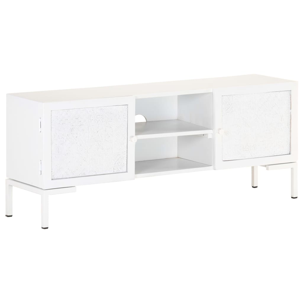 Tv Stolek Bílý 115 X 30 X 46 Cm Masivní Mangovníkové Dřevo
