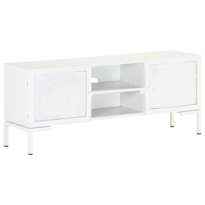 Tv Stolek Bílý 115 X 30 X 46 Cm Masivní Mangovníkové Dřevo