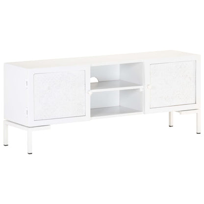 Tv Stolek Bílý 115 X 30 X 46 Cm Masivní Mangovníkové Dřevo