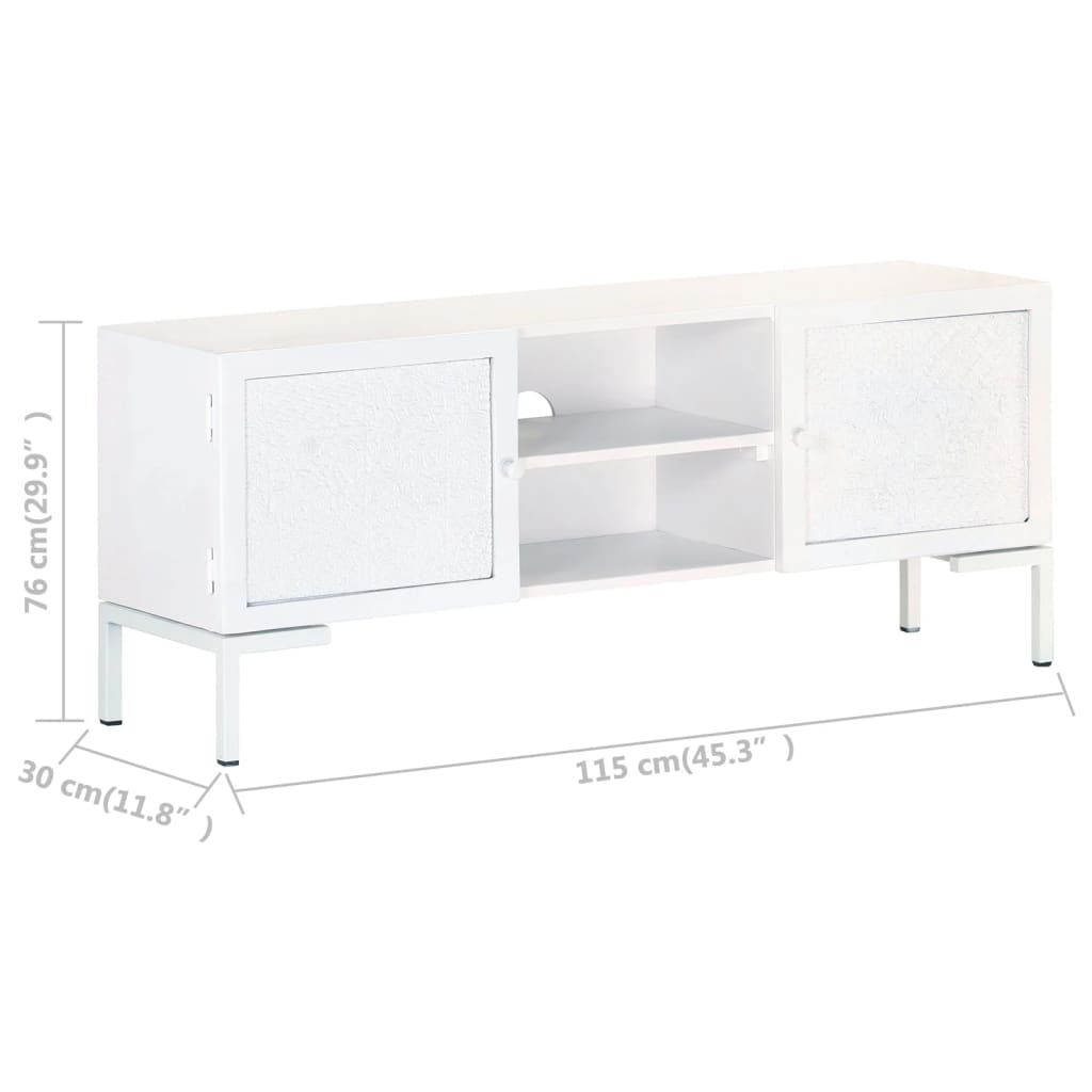 Tv Stolek Bílý 115 X 30 X 46 Cm Masivní Mangovníkové Dřevo