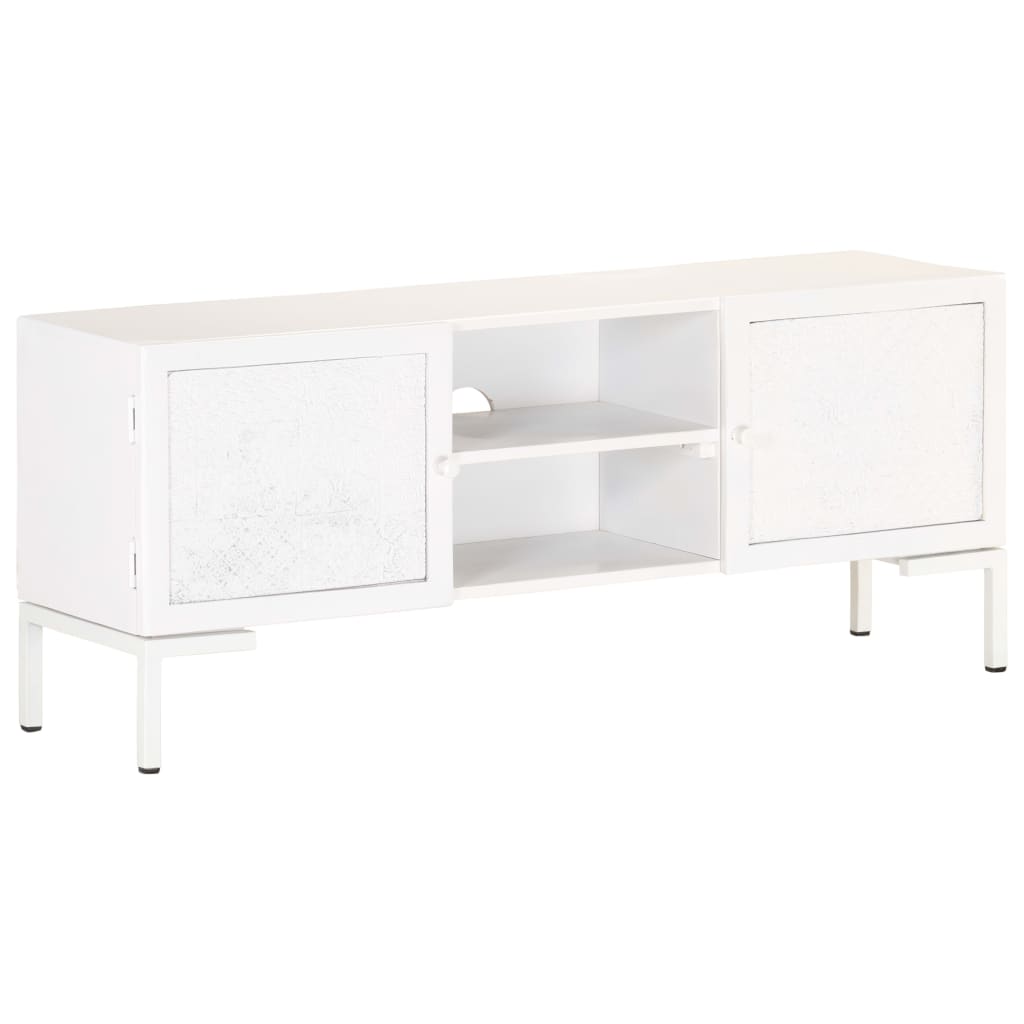 Tv Stolek Bílý 115 X 30 X 46 Cm Masivní Mangovníkové Dřevo