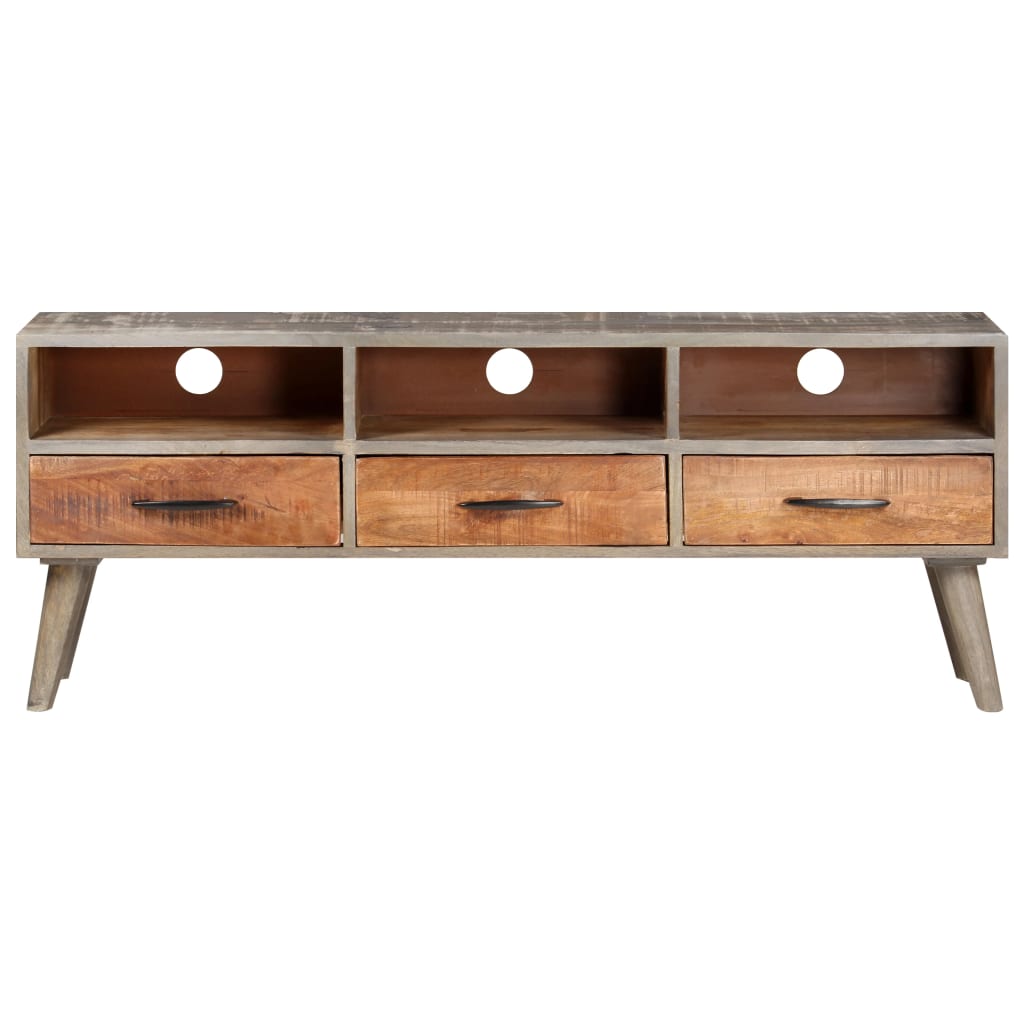 Tv Stolek Šedý 130 X 35 X 51 Cm Masivní Hrubý Mangovník Přírodní