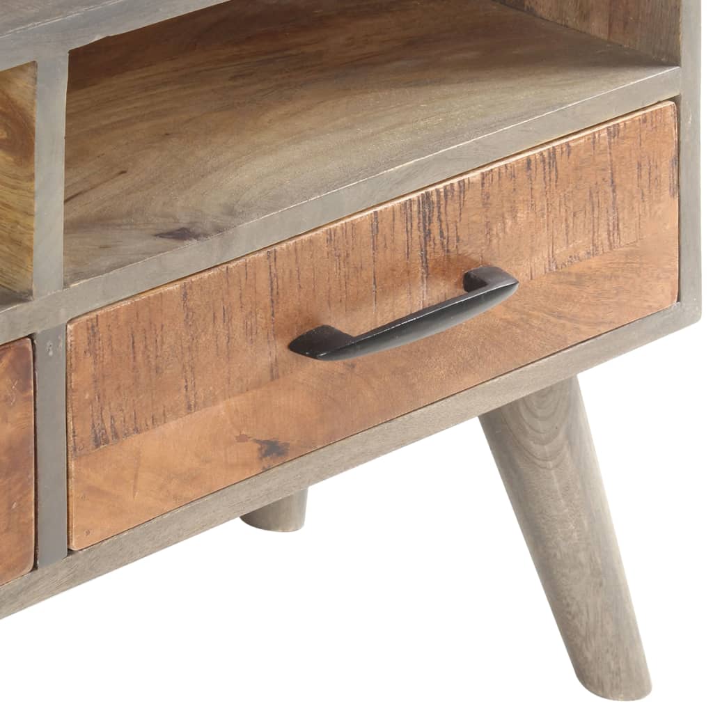 Tv Stolek Šedý 130 X 35 X 51 Cm Masivní Hrubý Mangovník Přírodní
