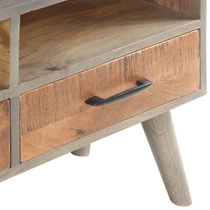 Tv Stolek Šedý 130 X 35 X 51 Cm Masivní Hrubý Mangovník Přírodní