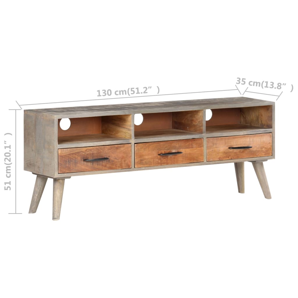 Tv Stolek Šedý 130 X 35 X 51 Cm Masivní Hrubý Mangovník Přírodní