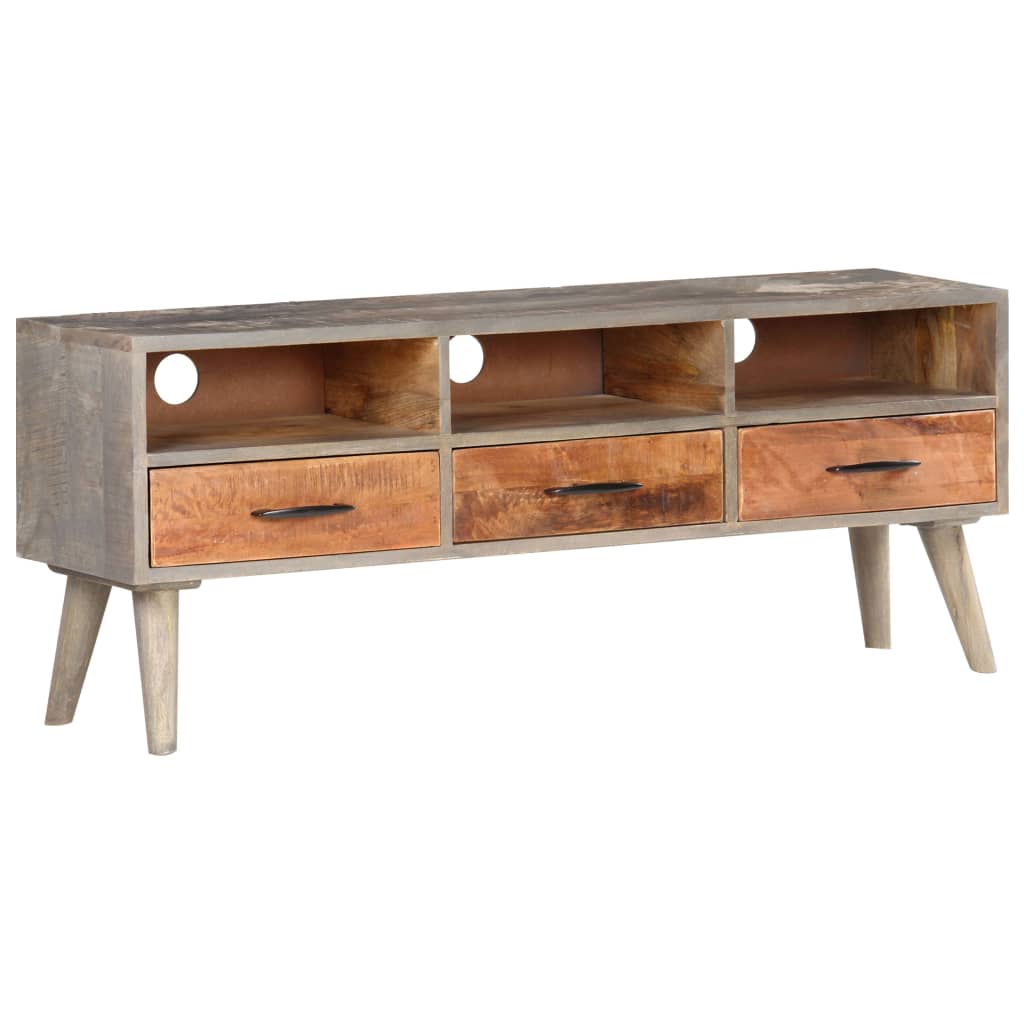 Tv Stolek Šedý 130 X 35 X 51 Cm Masivní Hrubý Mangovník Přírodní