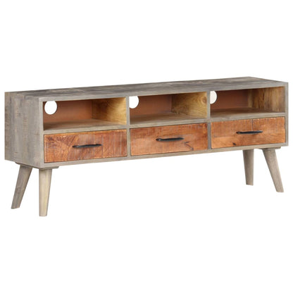 Tv Stolek Šedý 130 X 35 X 51 Cm Masivní Hrubý Mangovník Přírodní