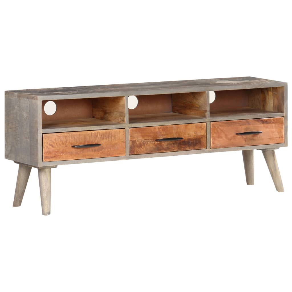 Tv Stolek Šedý 130 X 35 X 51 Cm Masivní Hrubý Mangovník Přírodní