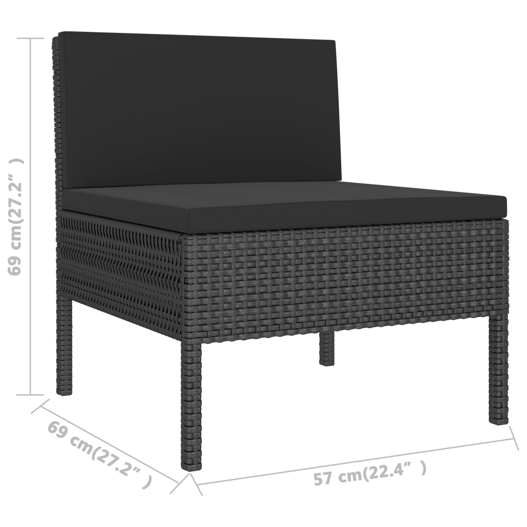 Zahradní Křesla 3 Ks S Poduškami Polyratan Černá