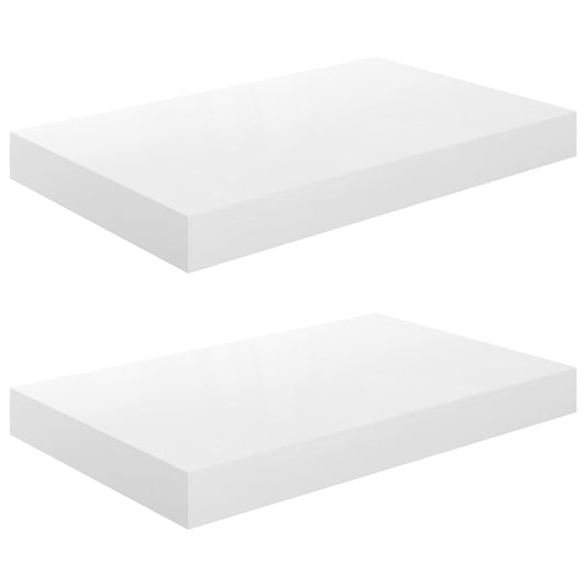 Plovoucí Nástěnné Police 2 Ks Bílé Vysoký Lesk 40X23X3,8 Cm Mdf Bílá S Vysokým Leskem