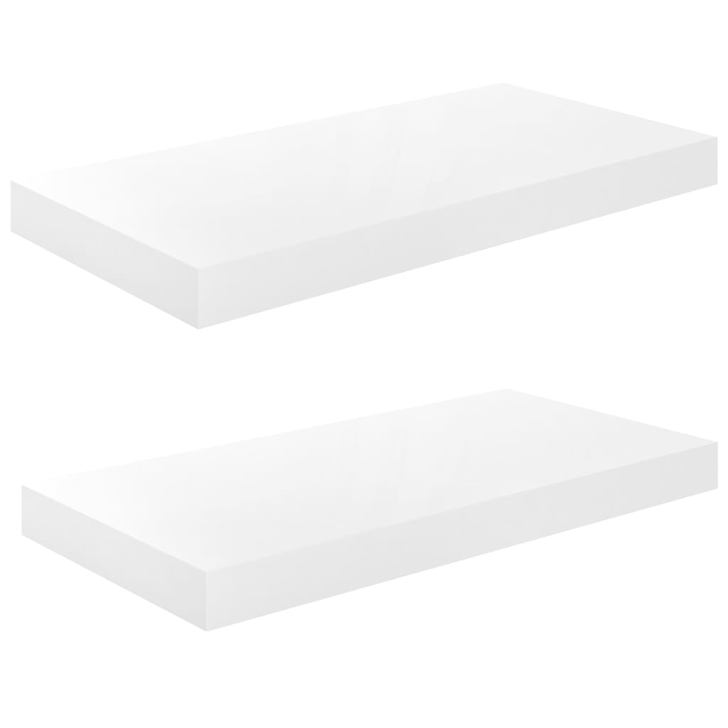 Plovoucí Nástěnné Police 2 Ks Bílé Vysoký Lesk 50X23X3,8 Cm Mdf Bílá S Vysokým Leskem