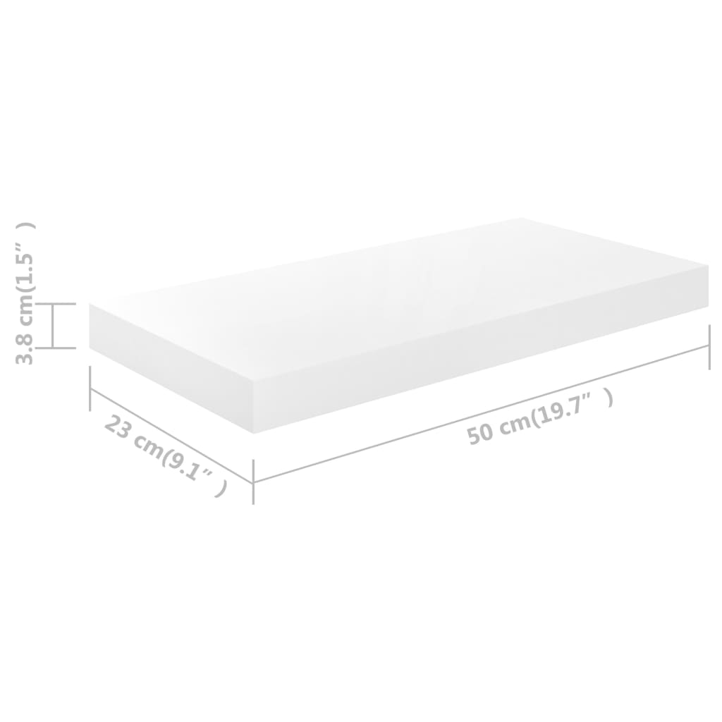 Plovoucí Nástěnné Police 2 Ks Bílé Vysoký Lesk 50X23X3,8 Cm Mdf Bílá S Vysokým Leskem