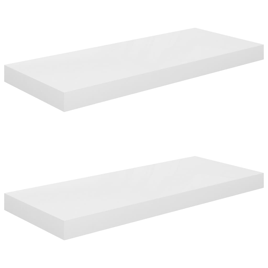 Plovoucí Nástěnné Police 2 Ks Lesklé Bílé 60X23,5X3,8 Cm Mdf Bílá S Vysokým Leskem