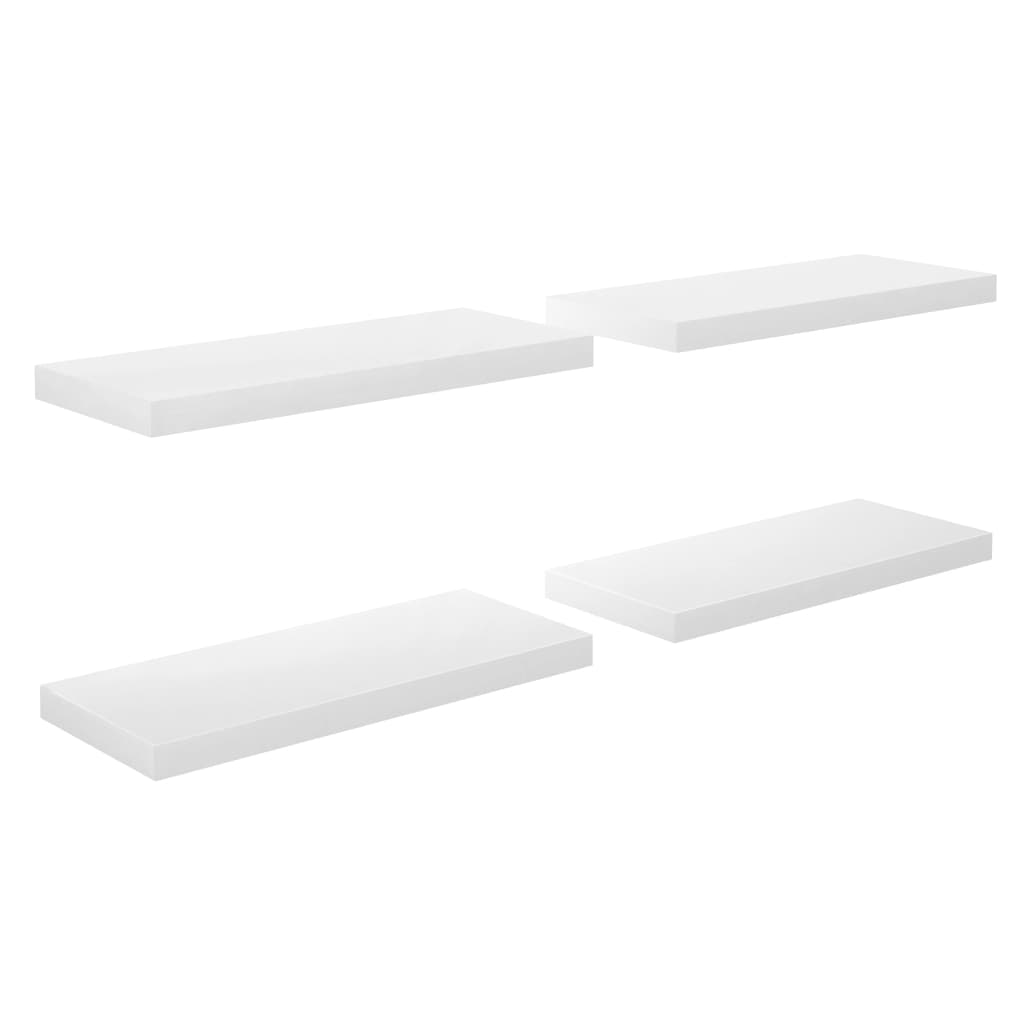Plovoucí Nástěnné Police 4 Ks Lesklé Bílé 60X23,5X3,8 Cm Mdf Bílá S Vysokým Leskem