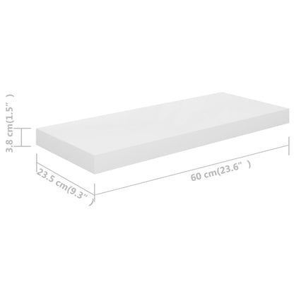 Plovoucí Nástěnné Police 4 Ks Lesklé Bílé 60X23,5X3,8 Cm Mdf Bílá S Vysokým Leskem