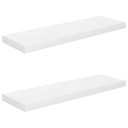 Plovoucí Nástěnné Police 2 Ks Lesklé Bílé 80X23,5X3,8 Cm Mdf Bílá S Vysokým Leskem