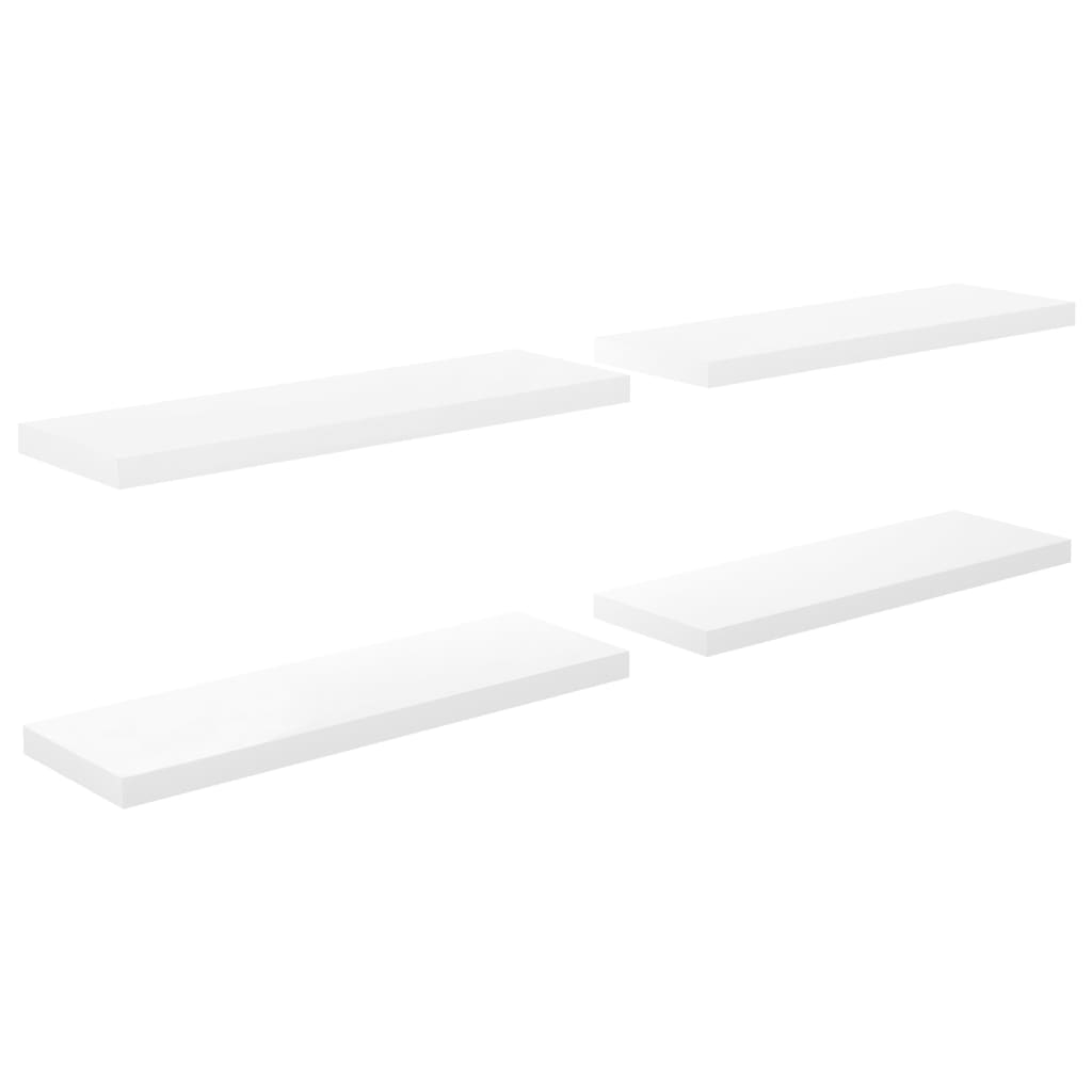 Plovoucí Nástěnné Police 4 Ks Lesklé Bílé 80X23,5X3,8 Cm Mdf Bílá S Vysokým Leskem
