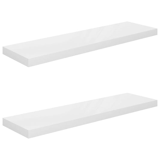 Plovoucí Nástěnné Police 2 Ks Lesklé Bílé 90X23,5X3,8 Cm Mdf Bílá S Vysokým Leskem