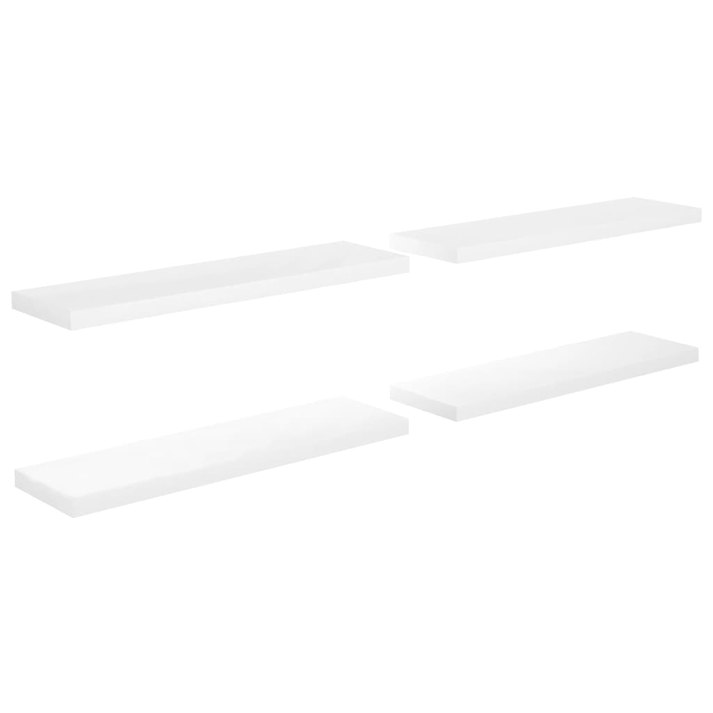 Plovoucí Nástěnné Police 4 Ks Lesklé Bílé 90X23,5X3,8 Cm Mdf Bílá S Vysokým Leskem