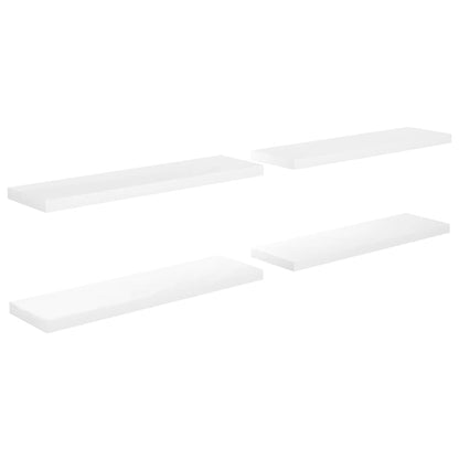 Plovoucí Nástěnné Police 4 Ks Lesklé Bílé 90X23,5X3,8 Cm Mdf Bílá S Vysokým Leskem