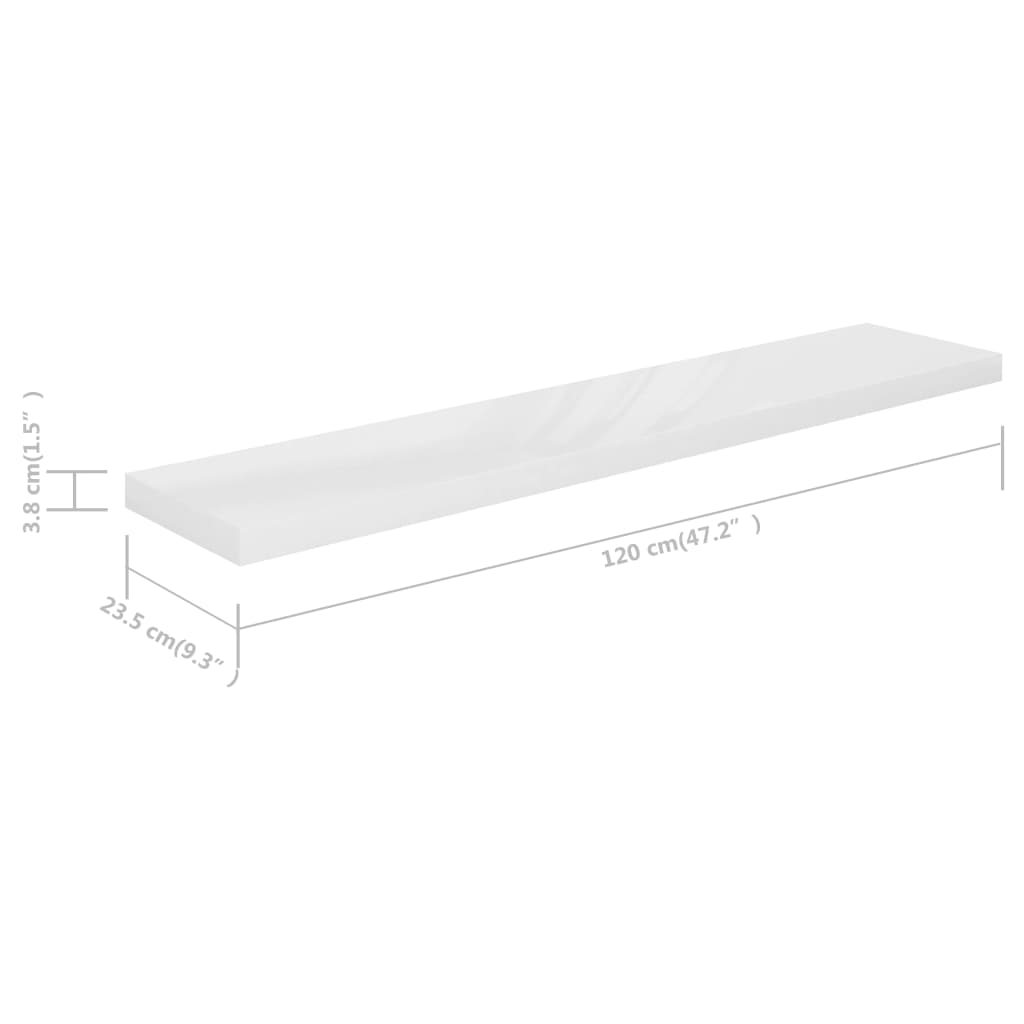Plovoucí Nástěnná Police Bílá Vysoký Lesk 120X23,5X3,8 Cm Mdf Bílá S Vysokým Leskem
