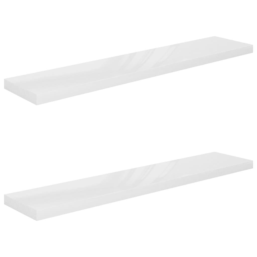 Plovoucí Nástěnné Police 2 Ks Lesklé Bílé 120X23,5X3,8 Cm Mdf Bílá S Vysokým Leskem