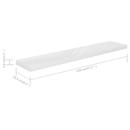 Plovoucí Nástěnné Police 2 Ks Lesklé Bílé 120X23,5X3,8 Cm Mdf Bílá S Vysokým Leskem
