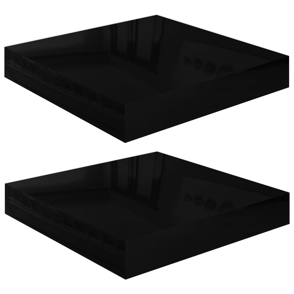 Plovoucí Nástěnné Police 2 Ks Lesklé Černé 23X23,5X3,8 Cm Mdf Černá S Vysokým Leskem