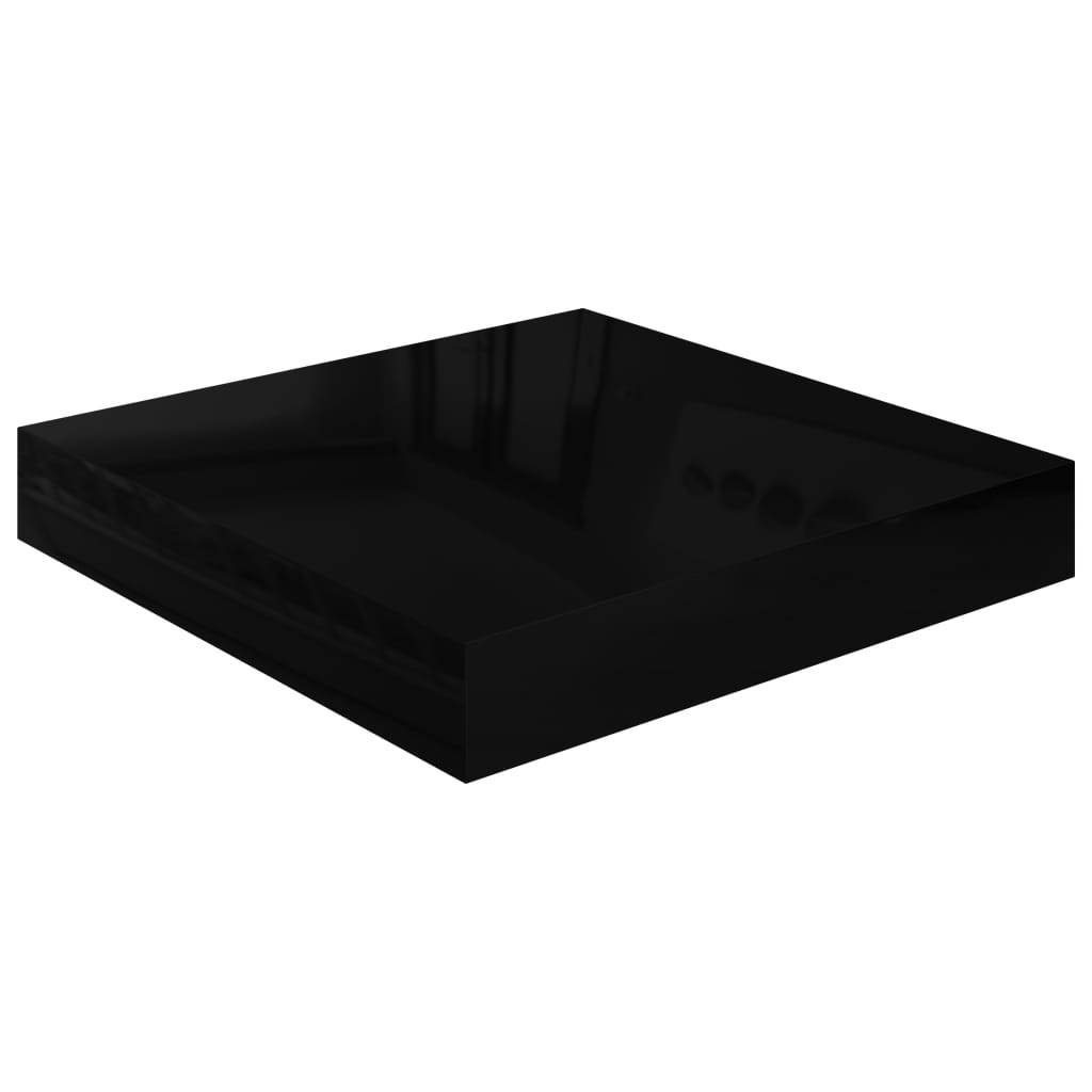 Plovoucí Nástěnné Police 2 Ks Lesklé Černé 23X23,5X3,8 Cm Mdf Černá S Vysokým Leskem