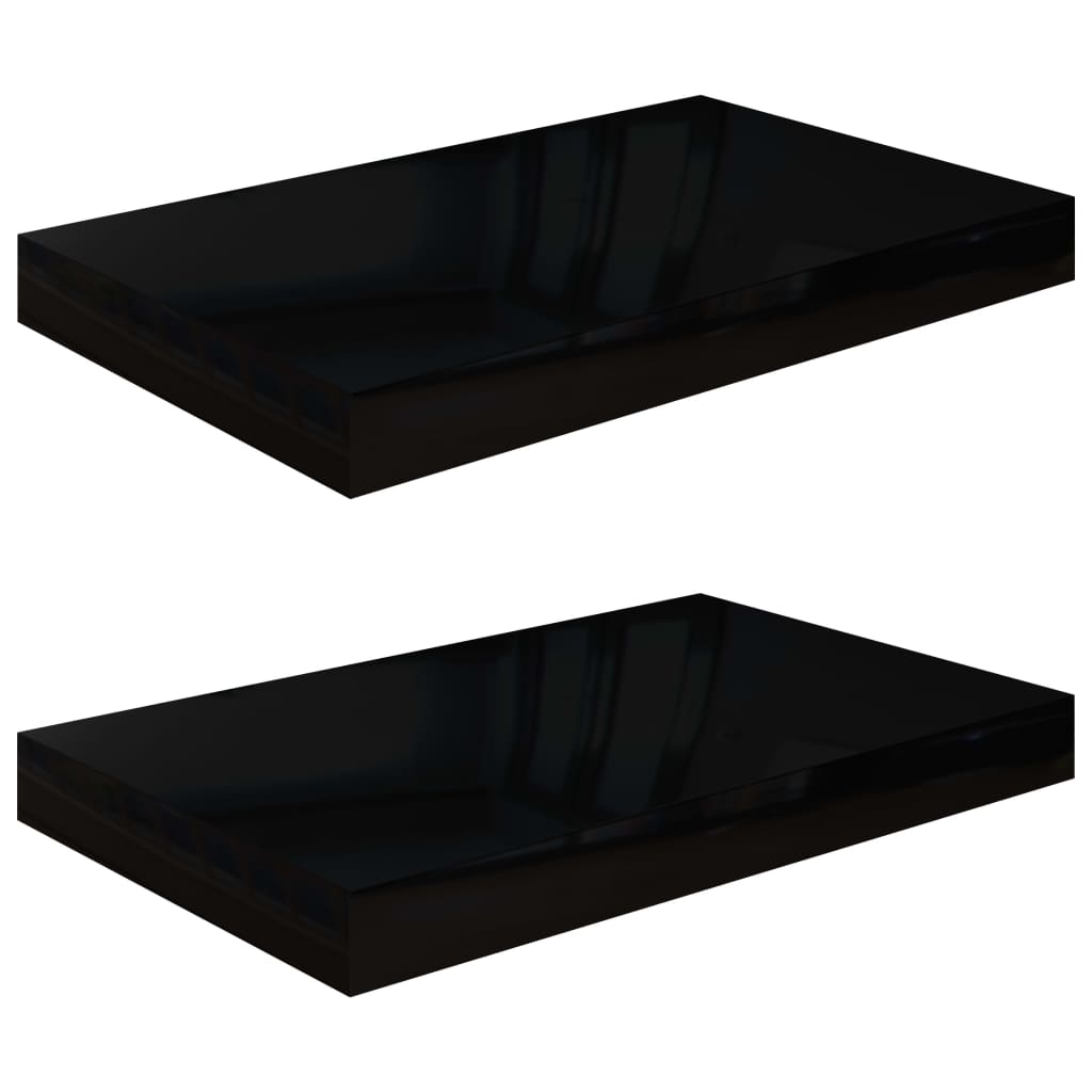 Plovoucí Nástěnné Police 2 Ks Lesklé Černé 40 X 23 X 3,8 Cm Mdf Černá S Vysokým Leskem